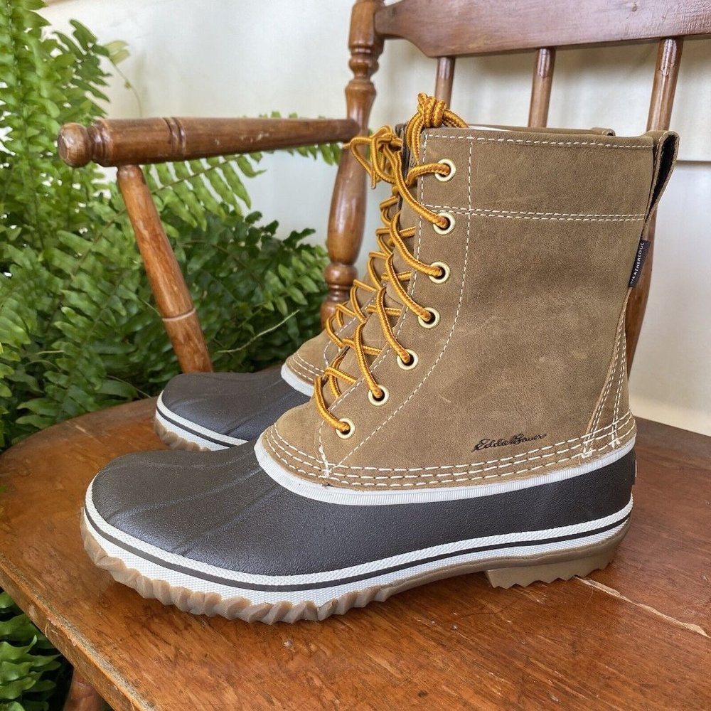 Eddie Bauer Women Hunt 8" Pac Boots Size 8.5 Brown Leather Weatherproof 0048-588